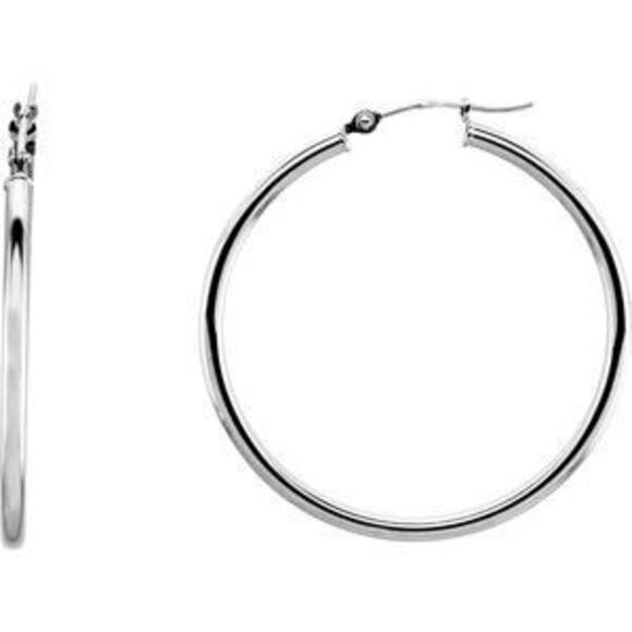 Kazi Luxury 14K White Tube Hoop Earrings (34mm)